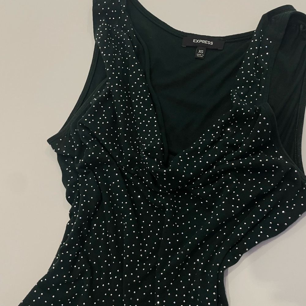 Express Forest Green Dress with White Dots